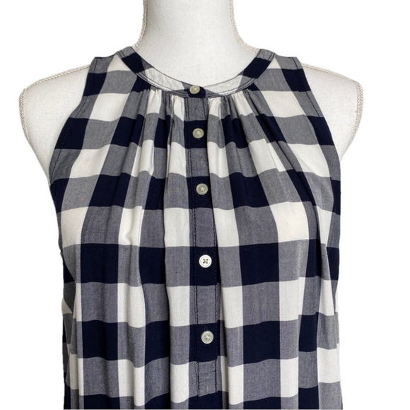 Ann Taylor LOFT Navy Black White Buffalo Plaid Drop Waist Dress - Picture 3 of 10